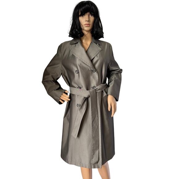 SANYO Excellent Shimmering gray trench double breasted coat medium - Picture 1 of 14